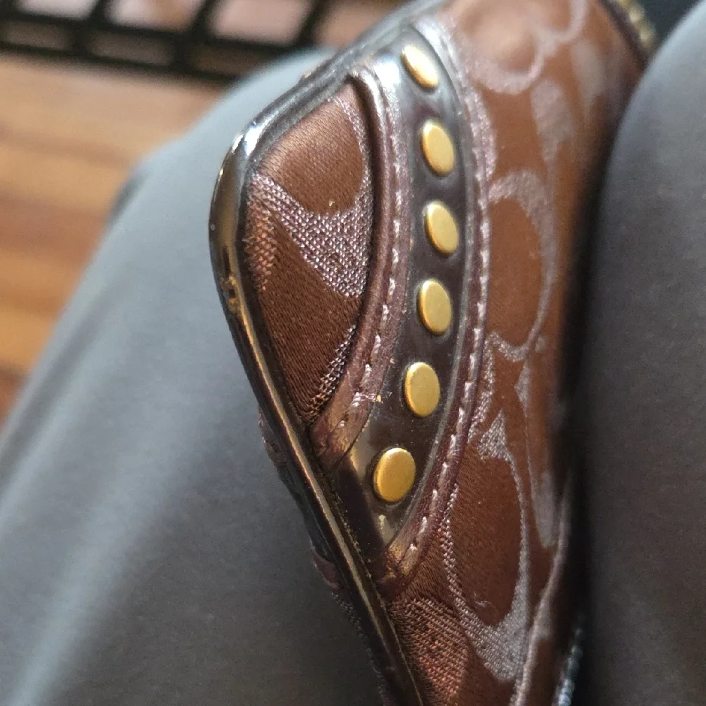 Coach Brown Signature Wristlet with Gold-Tone Studs